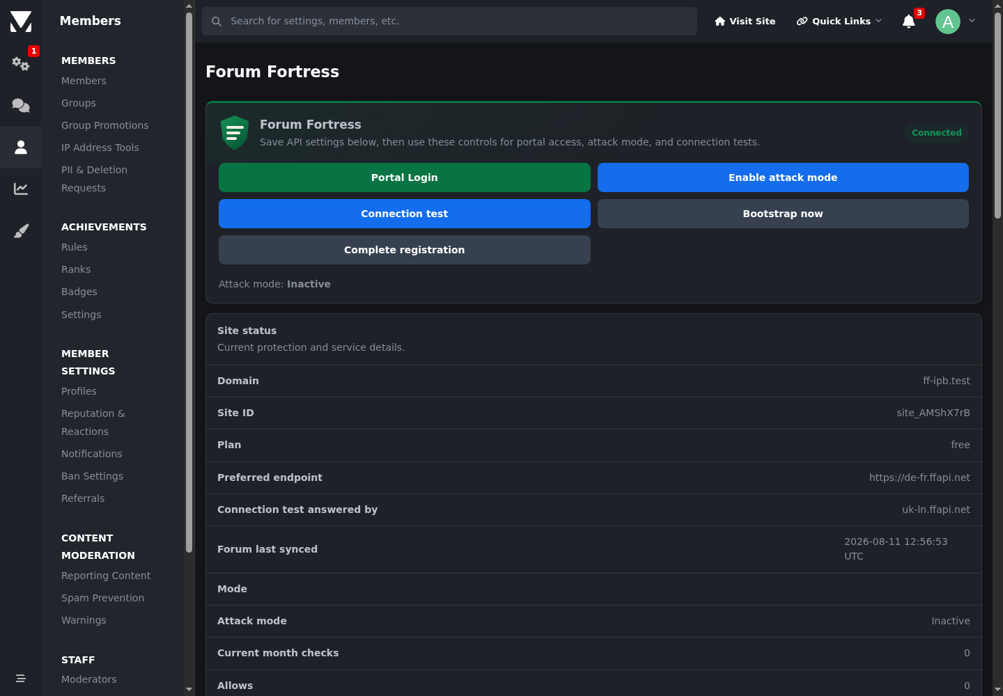 Forum Fortress control panel in Invision Community