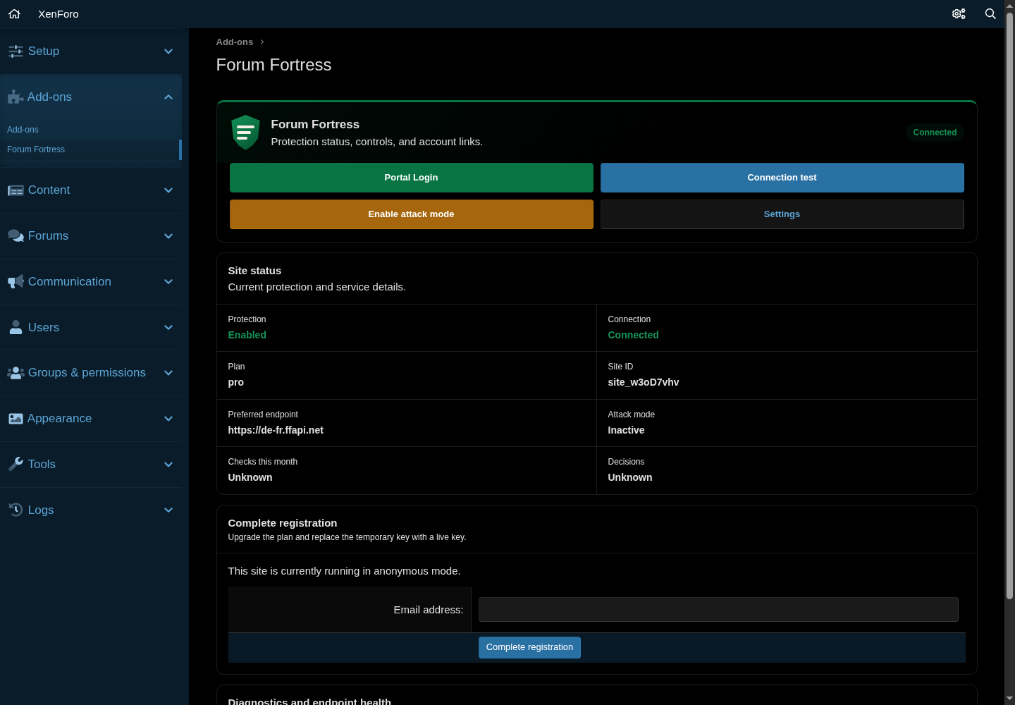 Forum Fortress control panel in XenForo